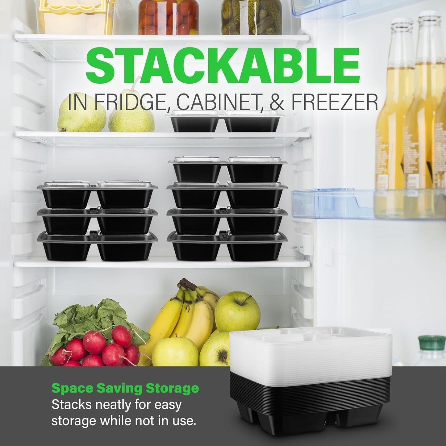 Bexter 10 Pack Compartment Trays with 10 Lids for Takeout and Food Storage / 3 Section compartment for portion control