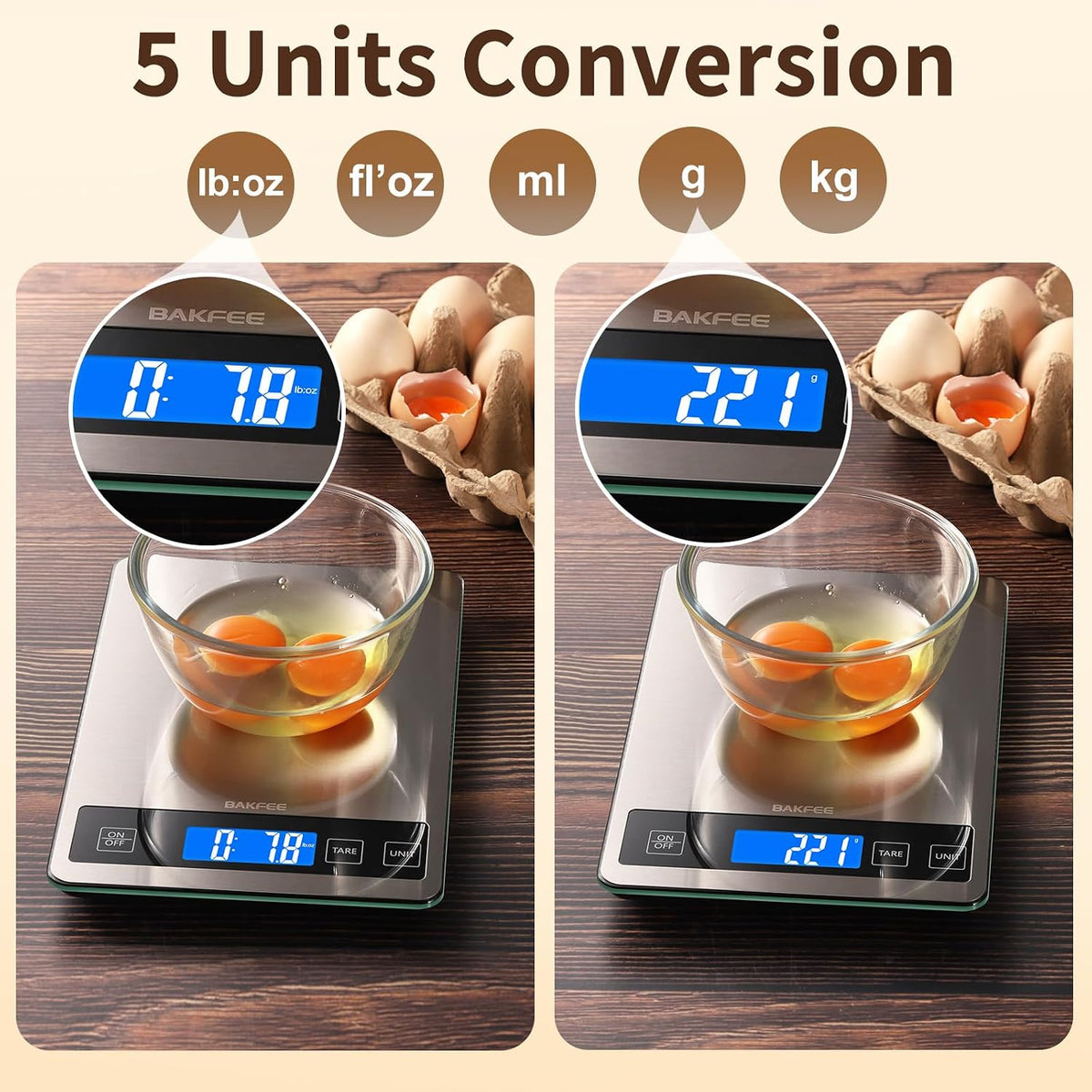 Food Scale, 33lb Kitchen Scale with 1g Precision, USB-C Rechargeable