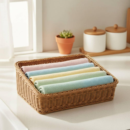 Slanted Opening Display Basket Easy to Clean Angled Woven Basket Wicker Storage Bin for Supermarket, Kitchen Countertop, Brown H 50-30-8-14