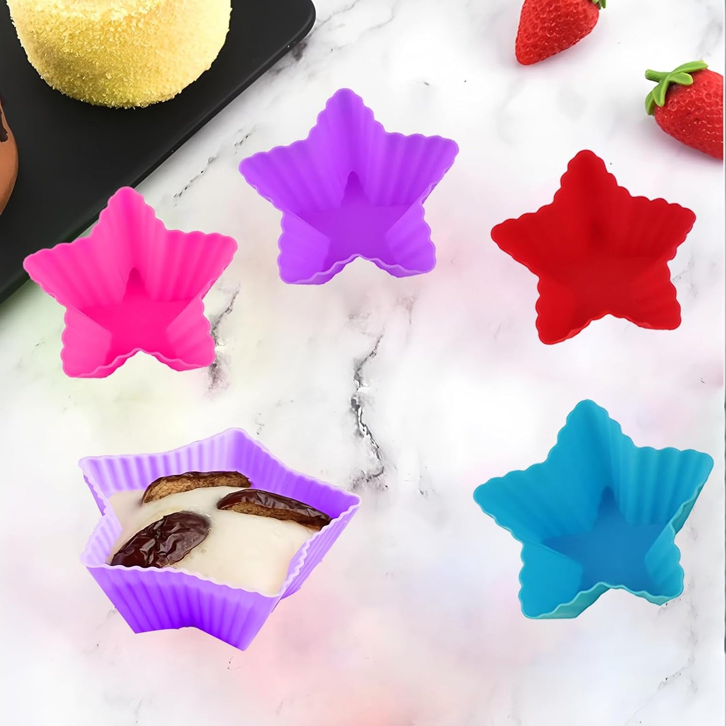 12 PCS Multicolored Silicone Cupcake Baking Cups, Reusable Muffin Liners Easy Clean Non-Stick Cupcakes for Party, Gift (Round)