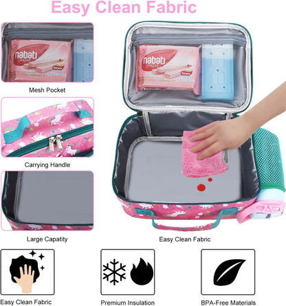 RHCPFOVR Kids Lunch Bag - Insulated Lunch Box for Boys Girls,Washable Lunch Bag and Reusable Toddler Leak-proof Lunchbox for School and Daycare - Colors A