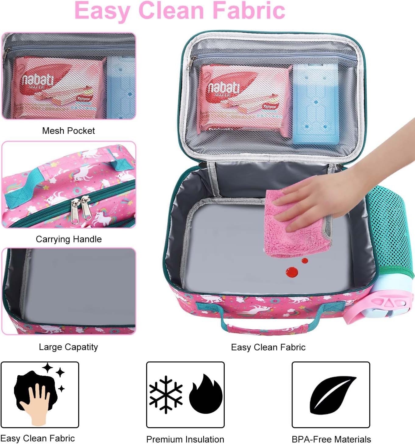 RHCPFOVR Kids Lunch Bag - Insulated Lunch Box for Boys Girls,Washable Lunch Bag and Reusable Toddler Leak-proof Lunchbox for School and Daycare - Colors B