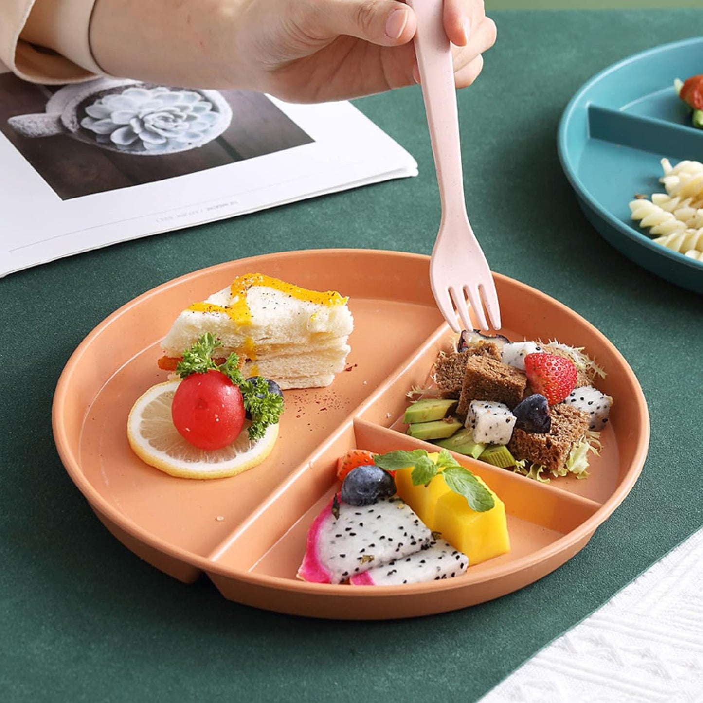 Portion Control Plate 2 Pack 9" Unbreakable Divided Plates,3 Compartment Dinner Plates, Reusable Plate Weight Loss for Adults, Color Black