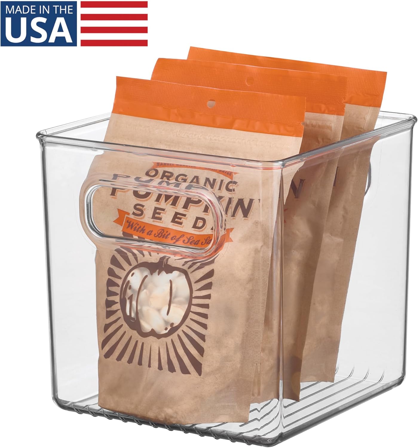 iDesign Storage Bin with Handles - Cube Organizer Bin for Pantry, Set of 4, Clear, Made in USA