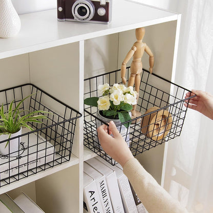 Kitchen Wire Baskets Farmhouse Decor Metal Food Storage Organizer,Household Refrigerator Bin with Built-in Handles for Cabinets, Pantry, Bathroom,2 Packs(white)