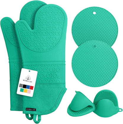 RORECAY Silicone Oven Mitts and Pot Holders Sets, Gloves for Kitchen, Beige