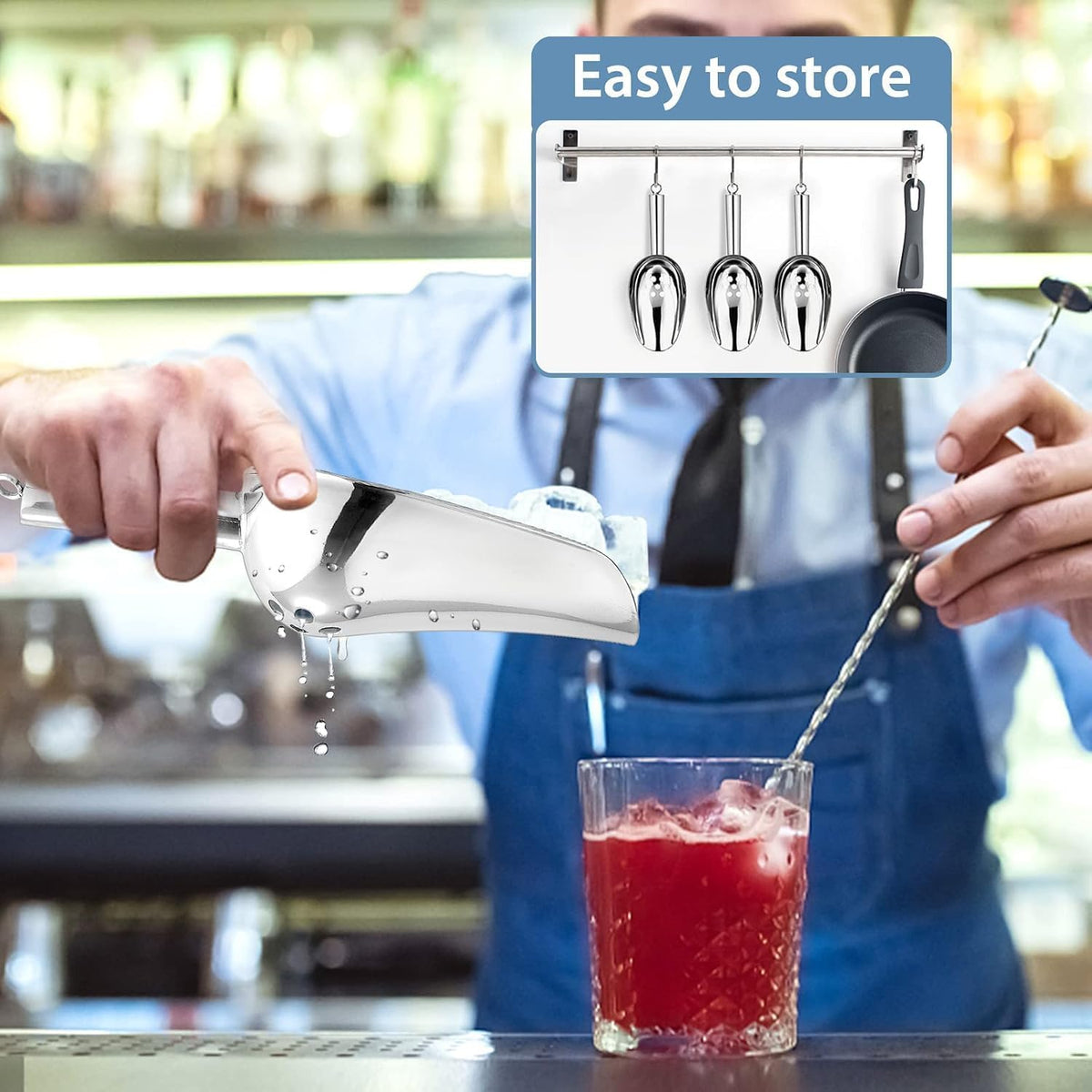 E-far Ice Scoops with Holes, 2 Pcs 6 Oz Stainless Steel Scoops for Freezer