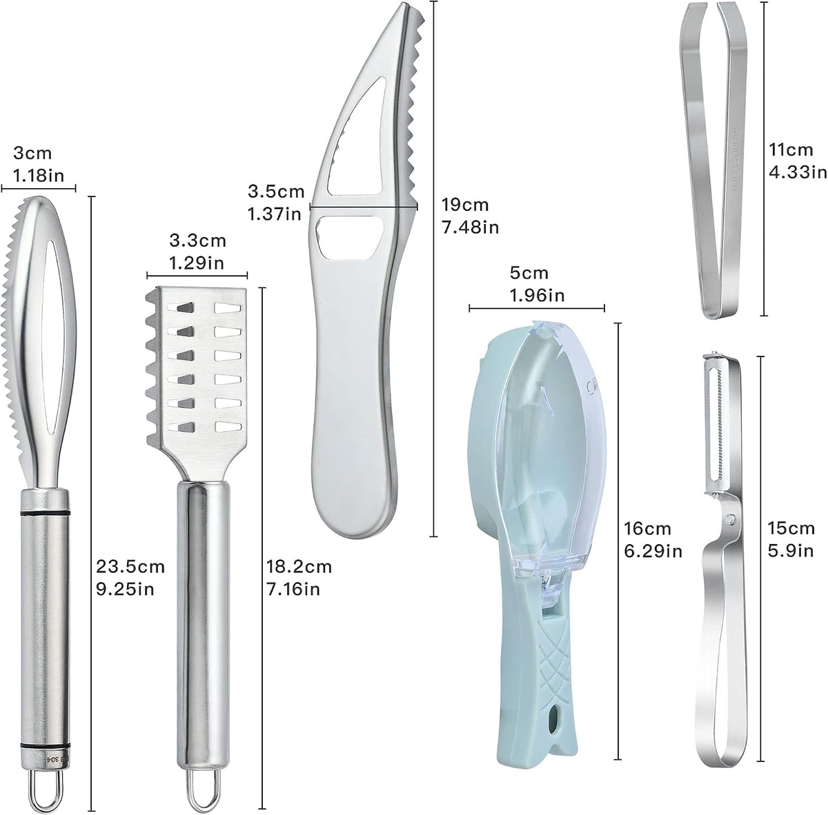 7 Pieces Fish Scale Remover, Hand Held Fish Scaler with Mitten and Tweezers