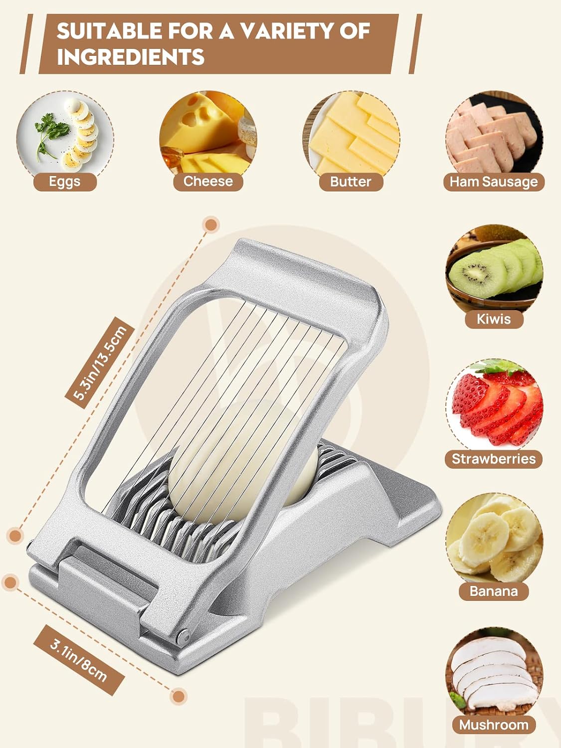BIBURY Egg Slicer for Hard Boiled Eggs, Heavy Duty Aluminium Fruit Slicer