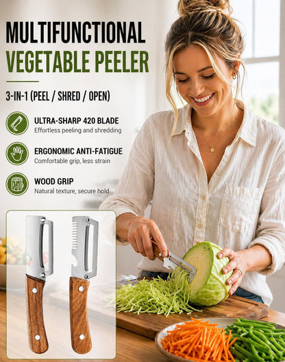 Precision Peeler Pro - Julienne Peeler Vegetable Peeler, Multifunctional Vegetable Peeler, 2.5mm Thickened Stainless Steel Peeler, Heavy Duty Julienne Peelers for Squash, Pineapple, Sugarcane (A+B)