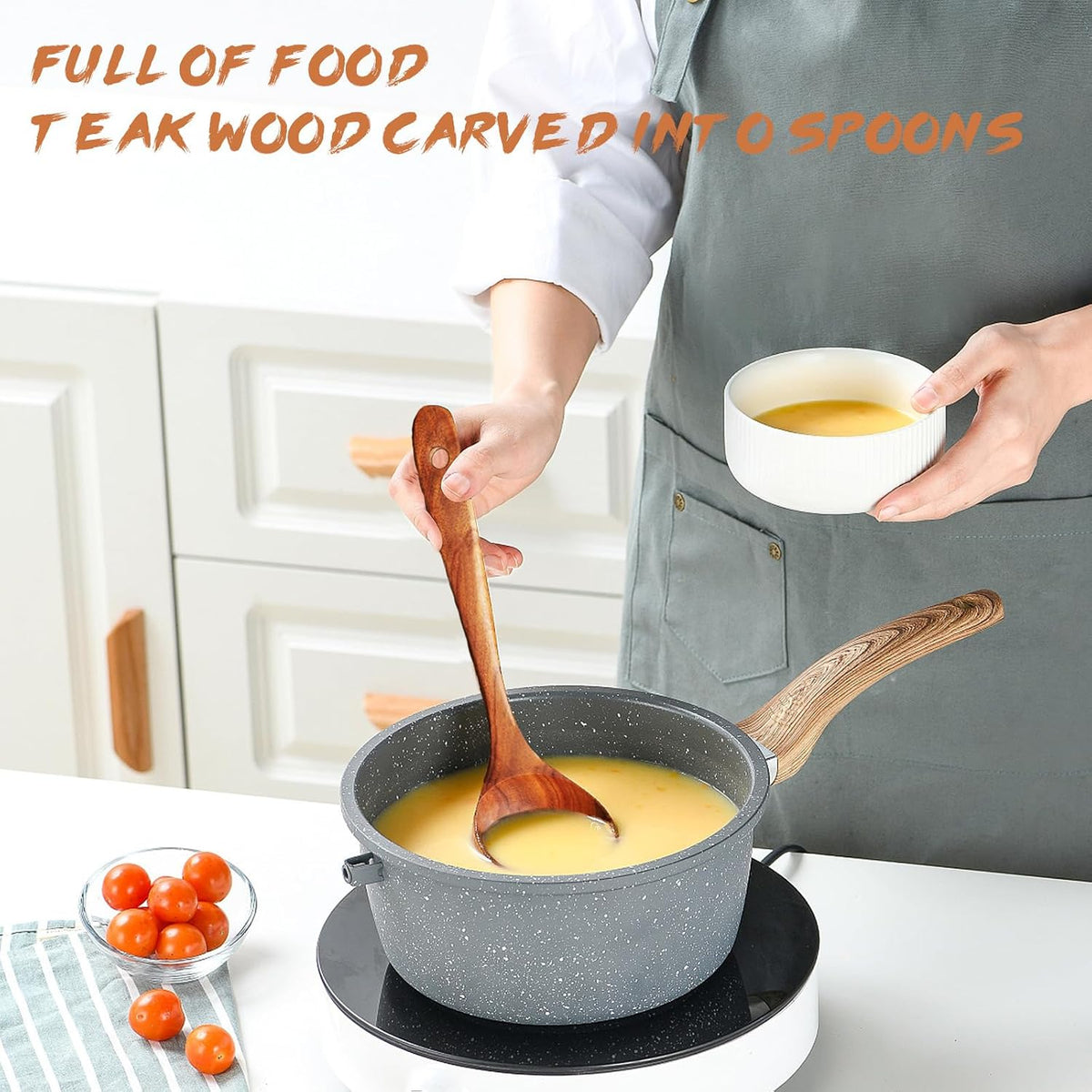 Wooden Spoons for Cooking, Natural Teak Wooden Kitchen Utensils Set Wooden Utensils for Cooking Wooden Cooking Utensils Wooden Spatulas for Cooking (10)