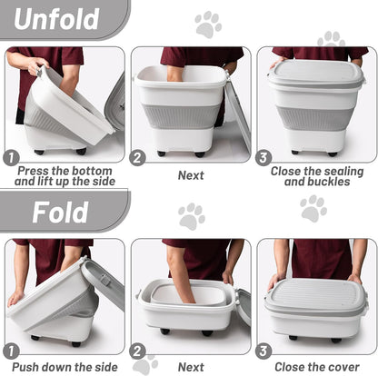 MALLMALL6 Dog Food Storage Container - Collapsible Pet Food Container with Spinner Wheels Scoop and Deodorant Box, Airtight Multifunctional 30L Storage Bin for Dog Cat Bird Animal Dry Meal Rice Flour