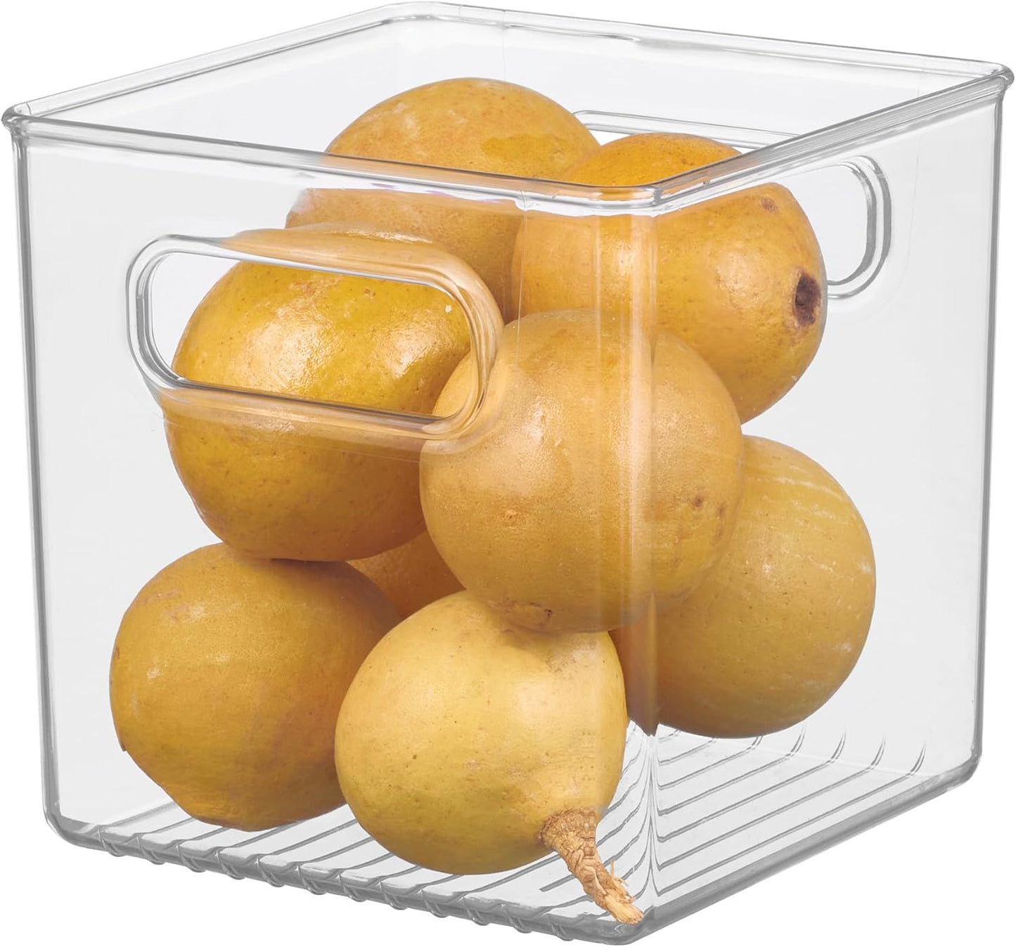 iDesign Storage Bin with Handles - Cube Organizer Bin for Pantry, Set of 4, Clear, Made in USA