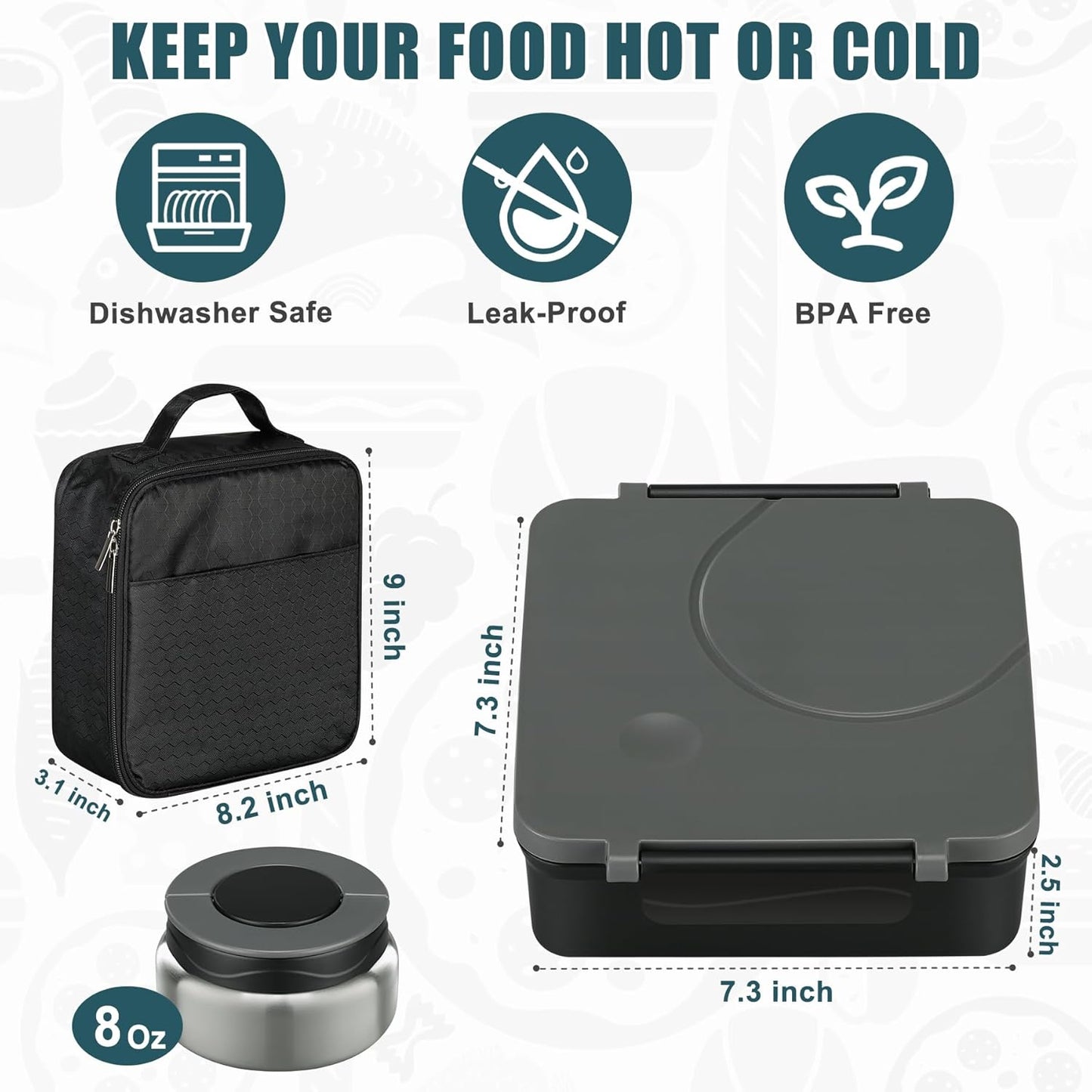 Itslife Bento Lunch Box for Kids with 8oz Soup Thermo&Lunch Bag, Leak-Proof Lunch Food Containers with 4 Compartment, Hot Food Insulated Food Jar for Kids School (Green)