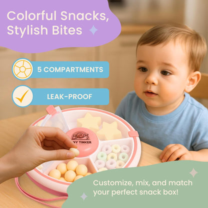 Snack Container for Toddlers with Lid, 5-Compartment BPA-Free Toddler Snack Spinner – Non Toxic, Leak-Proof, Easy Open, Dishwasher Safe Travel Snack Box for Toddlers (Mint Green)