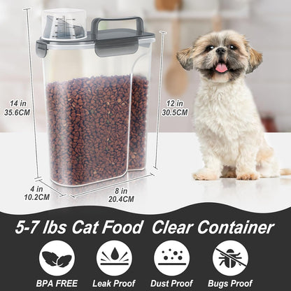 LEAWALK 5-7Lbs Dog Cat Food Storage Container with Upgraded Large Nozzle BPA-free, 4 Snap Seals Plastic Pet Food Storage Containers with Handles are Easy to Clean and Carry