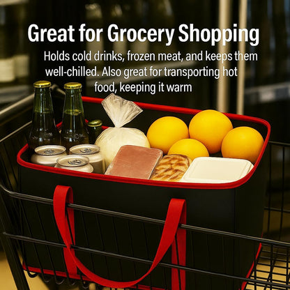 musbus Extra large XXXL Insulated Food Delivery Bag Cooler Bags Keep Food Warm Catering Therma Catering Bag for doordash 22x14x13 Cooler Bags Therma Shopper hot warming RED Pizza BLACK