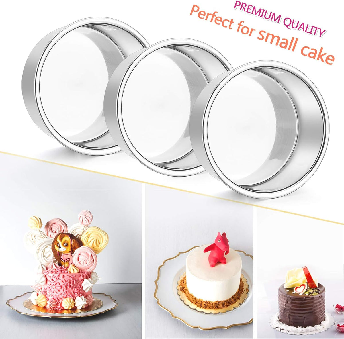 E-far 4 Inch Small Cake Pan, Stainless Steel Mini Round Smash Cake Baking Pans, Non-Toxic & Healthy, Mirror Finish & Dishwasher Safe