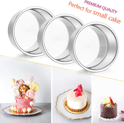 E-far 4 Inch Small Cake Pan, Stainless Steel Mini Round Smash Cake Baking Pans, Non-Toxic & Healthy, Mirror Finish & Dishwasher Safe