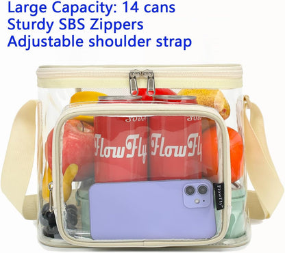 FlowFly Insulated Reusable Lunch Bag Adult Large Lunch Box for Women and Men with Adjustable Shoulder Strap,Front Zipper Pocket and Dual Large Mesh Side Pockets,Cherry - Colors A
