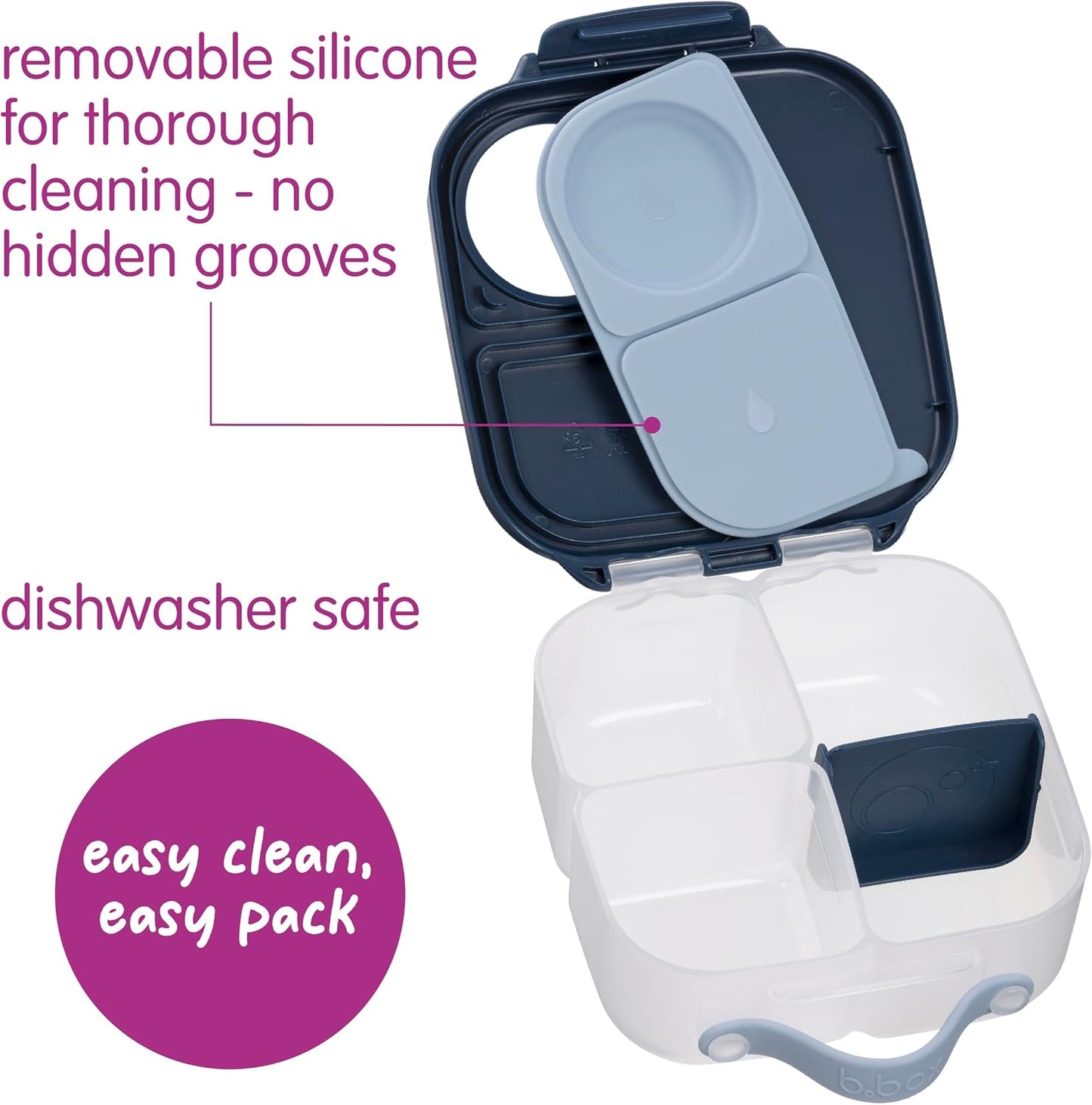 b.box Mini Lunch Box 2-Pack, Leak Proof Bento Box for Kids, 3 Compartment Snack Containers Ages 3+, Lunchbox for Daycare + School, Dishwasher Safe, BPA-Free, PFAS-Free, 4.25 Cup - Blue + Green