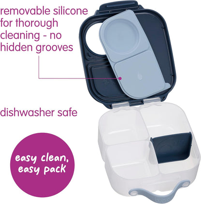 b.box Mini Lunch Box 2-Pack, Leak Proof Bento Box for Kids, 3 Compartment Snack Containers Ages 3+, Lunchbox for Daycare + School, Dishwasher Safe, BPA-Free, PFAS-Free, 4.25 Cup - Blue + Green
