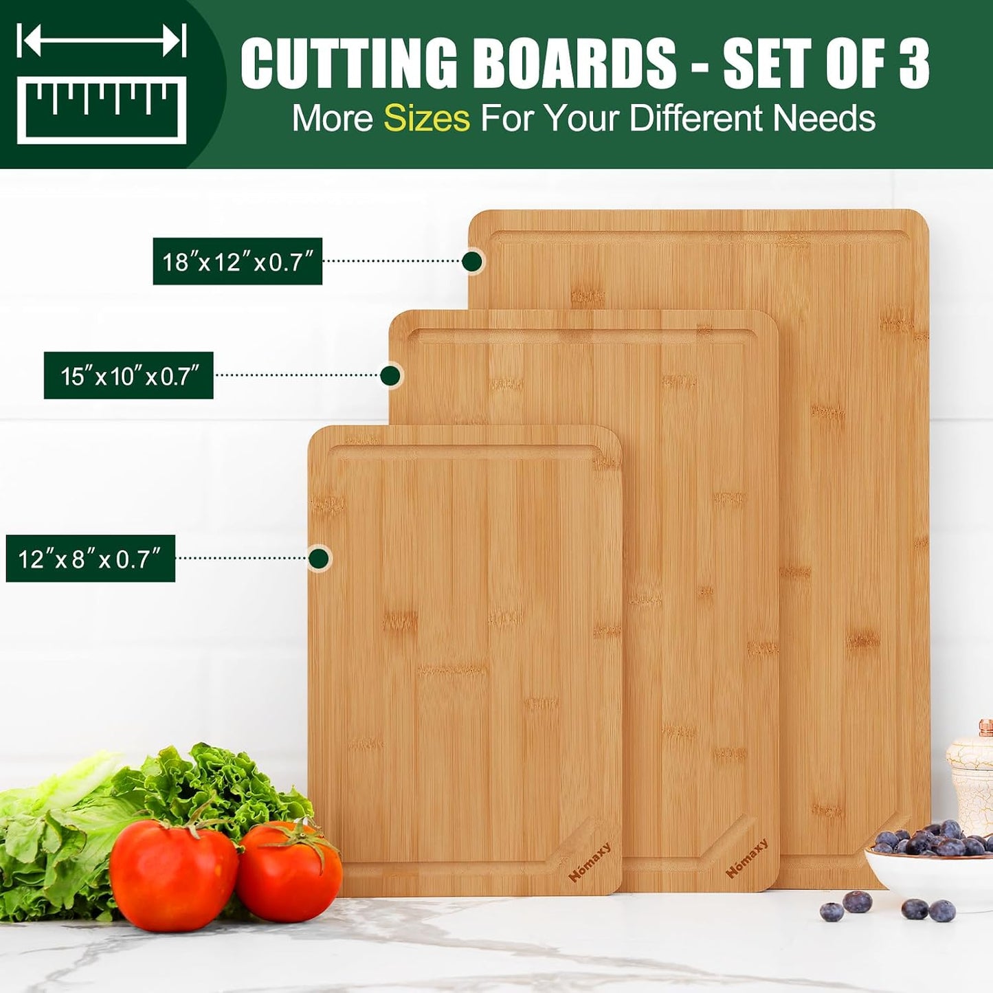 Homaxy Extra Large Bamboo Cutting Boards for Kitchen, 18x12.5" Wood XL Cutting Board with Juice Groove, Butcher Block Wooden Chopping Board for Kitchen, Meat, Cheese, Fruit & Vegetables - Pre Oiled