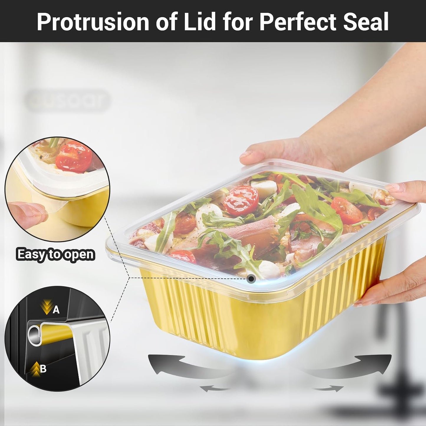 EUSOAR Aluminum Pans with Lids, 50pack 32oz Small Disposable Foil Loaf Cake Food Storage Pans, Catering Party Meal Prep Freezer Drip Pans for Microwave Oven Safe Cooking,Baking,Heating,Takeout