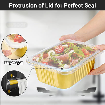 EUSOAR Aluminum Pans with Lids, 50pack 32oz Small Disposable Foil Loaf Cake Food Storage Pans, Catering Party Meal Prep Freezer Drip Pans for Microwave Oven Safe Cooking,Baking,Heating,Takeout