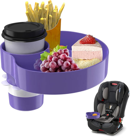 [2 Packs Blue & Pink] Kids Car Seat Tray, Travel Tray with Cup Holder for Toddler Baby, Kids Car Seat Food Snack Organizer for Road Trip, Stroller snack Organizer Travel Must Haves Toddler Must Haves