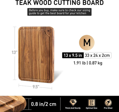 4 Pack Teak Wood Cutting Board Set for Kitchen Heavy Duty Non Toxic Non Slip Solid Thick Wood Haus Chopping Board Extra Large Big Small Meat Best Essential House Warming Hostess Host Gift