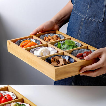 Cabilock Divided Serving Dishes Snacks Tray: Bamboo Tray Chip and Dip Platter Divided Serving Platter for Chips and Dip Veggies Candy and Snacks