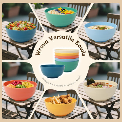Wrova Wheat Straw Bowls for Kitchen set of 6,Anti-Scald Thick Soup Bowls 40oz,Microwave and Dishwasher Safe Bowl Sets, Unbreakable Cereal Bowl Sets. Vibrant Series