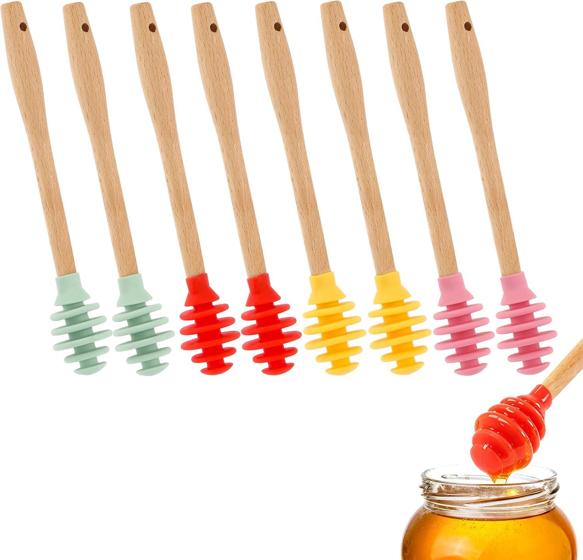 Tbestmax 8 Pcs Silicone Honey Dipper Sticks, 6.7 inch