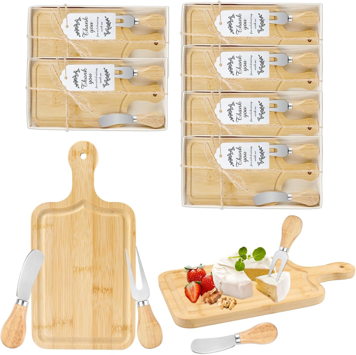 2 Sets Baby Shower Game Prizes for Winners, Bridal Shower Prizes for Guests, Cheese Board Gift Sets with Wood Mini Charcuterie Boards, Knives, Forks, Thank You Card & Gift Box