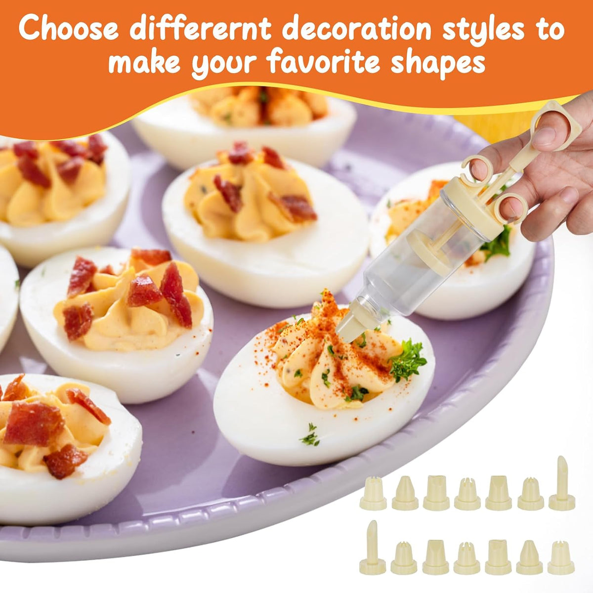 3pcs Deviled Egg Containers with Lid 8Pcs Deviled Egg Injector Piping Tool