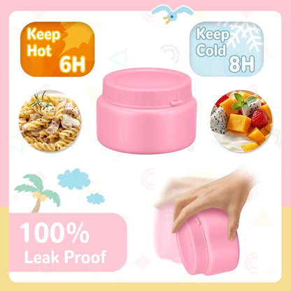 Kids Bento Lunch Box with Thermo, Include 9oz Soup Thermo, Kids Leakproof Lunch Box with 4 Compartment, Insulated Lunch Bag for Girls Boys to School Travel