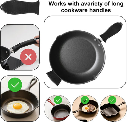 4 PCS Silicone Hot Handle Holder Cover - Heat Resistant Silicone Handle Covers for Cast Iron Skillets, Pans & Pots - Non-Slip Grip(Black)