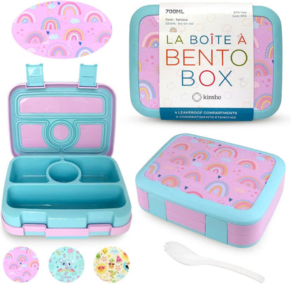 Kids Lunch Box - Bento Box for Boys Toddler Daycare, 4 Portion Sections with Lid, Snack Container Pre-School Kid Lunches Toddlers Removable Tray BPA Free, 3+ Years Old, Blue Rocket Dinosaur