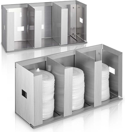 Hicarer 3 Compartments Stainless Steel Cup and Lid Holder, Silver