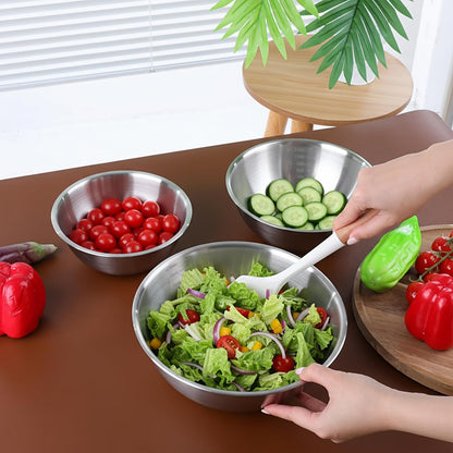 3 Packs Stainless Steel Mixing Bowls with Measurement Marks, Thicker Stainless Steel Flat Bottom Mixing Bowls Set, Stackable Salad Bowl for Cooking, Baking, Salad, Vegetables