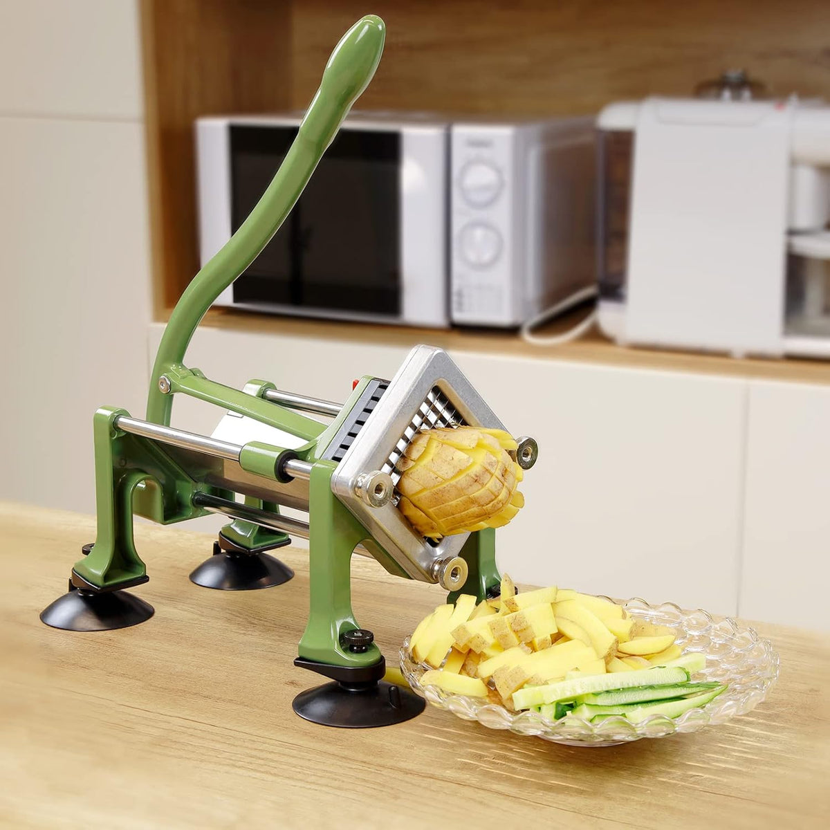 Commercial French Fry Cutter Stainless Steel.Potato Cutter for French Fries with 3/8 and 1/4Inch Blade, Commercial French Fry Cutter Manual Potatoes Cutting Machine with Suction Feet.