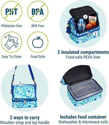 Wildkin Kids Two Compartment Insulated Lunch Bag – Keeps Food Hot or Cold, Easy-Clean Lining, Leak-Resistant & BPA-Free – Boys & Girls, Ideal for School, Travel & Daycare – Jurassic Dinosaurs