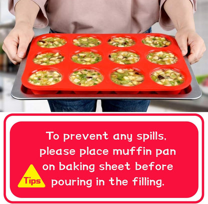 CAKETIME 12 Cups Silicone Muffin Pan - Nonstick Cupcake Pan 1 Pack Regular Size Silicone Mold for Baking