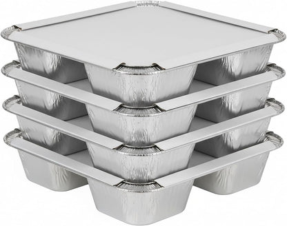 8.5x6.5x1.5 Inch 3-Compartment Aluminum Foil Tray with Paperboard Lid, 20 Sets | Commercial Disposable Combo Pack for Catering, Takeout, Meal Prep