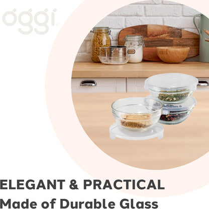 OGGI Set of 3 x Glass Pinch Bowls - 4oz with Clip Lids, Ideal For Salt and Pepper, Storage with Lids, Condiment Bowls, Mini Bowls, Prep Bowls for Cooking or Mise en Place - Clear