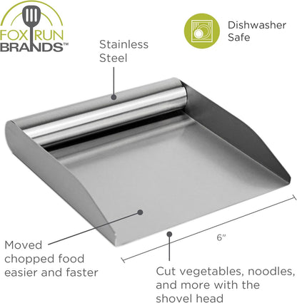 Fox Run Stainless Steel Kitchen Food Scoop, 6" Food and Bench Scraper With Handle