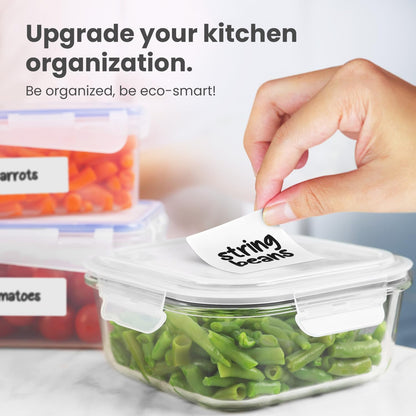 MESS Removable Food Labels for Containers (96-Pack) 1x3 & 1.5" Erasable Kitchen Labels for Organizing, Freezer & Fridge, White Dry Erase Labels for Jars