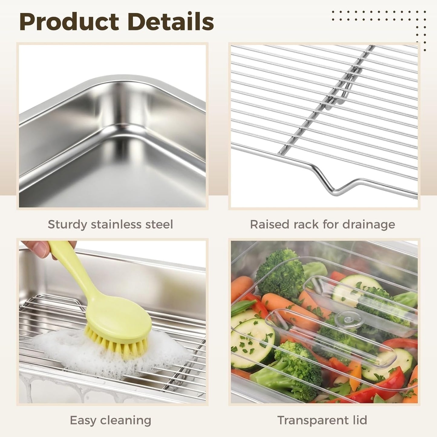 ZALIR Grilling Prep & Serve Trays Kit - 15.7 x 11.8 in Large Capacity Stainless Steel Pans with Lid, Rack, Cutting Board, Tongs, Brush for BBQ, Outdoor Cooking