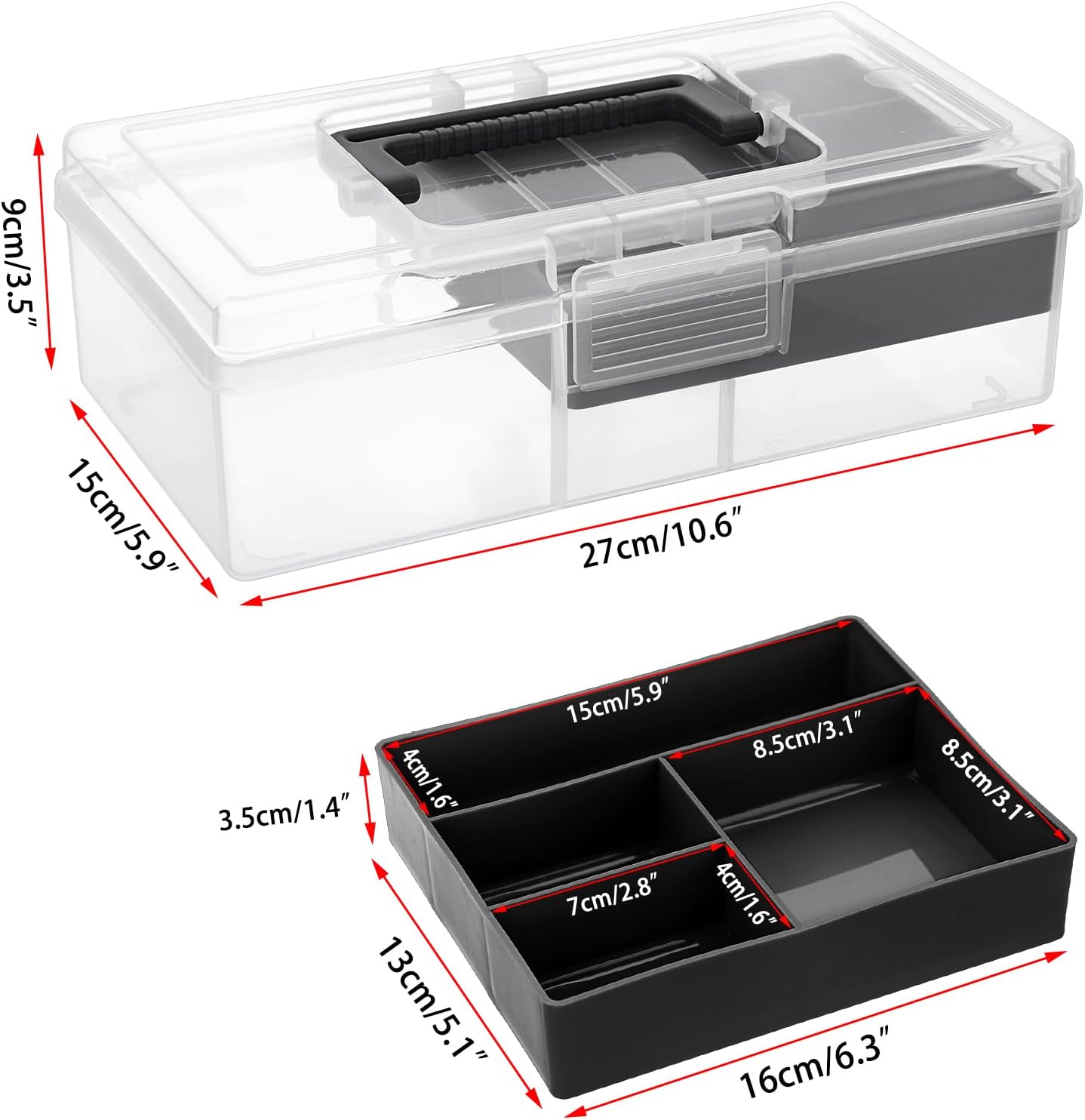 JUXYES Clear Art Craft Supply Storage Bin Sewing Box With Handle Lid | Clear Stackable Latching Craft Storage Bin for School Office, Organizing Stationery, Sewing, Art Craft, DIY Supplies